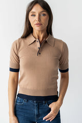 Delilah Contrast Sweater In Taupe - Final Sale