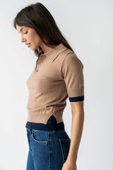 Delilah Contrast Sweater In Taupe - Final Sale