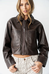 Jaymie Vegan Leather Jacket in Brown - FINAL SALE