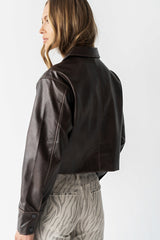 Jaymie Vegan Leather Jacket In Brown - Final Sale