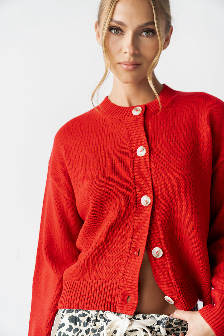 Kasen Knit Cardigan in Red - FINAL SALE