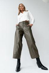Ulani Vegan Leather Pants in Olive - FINAL SALE