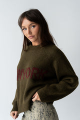 Suzie Graphic Sweater In Olive - Final Sale
