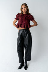 Chrissy Lace Trim Blouse In Burgundy - Final Sale