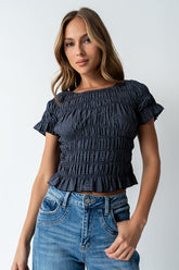 Marta Smocked Blouse in Navy - FINAL SALE