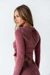 Kassie Crossover Crop Top In Berry - Final Sale