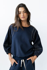 Malinda Mixed Media Top in Dark Wash - FINAL SALE