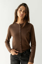 Maddy Button Up Cardigan in Brown - FINAL SALE