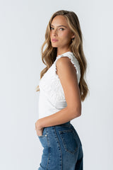 Storie Mixed Media Top In Ivory