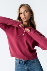Meli Button Front Knit Sweater in Berry