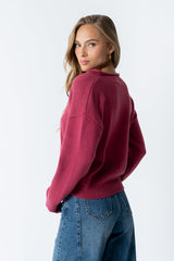 Meli Button Front Knit Sweater In Berry