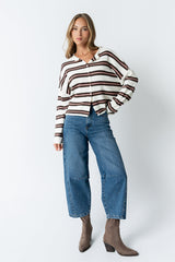 Mariah Striped Cardigan In Ivory - Final Sale
