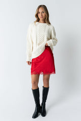 Harper Lace Trim Mini Skirt In Red - Final Sale