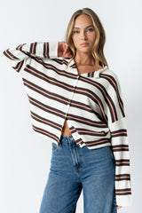 Mariah Striped Cardigan In Ivory - Final Sale