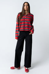 Mariah Striped Cardigan In Red - Final Sale
