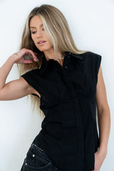 Remi Pleated Button Up In Black - Final Sale