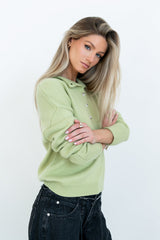 Meli Button Front Knit Sweater In Green - Final Sale