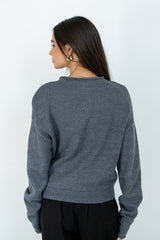 Meli Button Front Knit Sweater In Grey - Final Sale