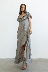 Kora Ruffle Maxi Dress In Olive - Final Sale