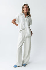 Belen Striped Wide Leg Pants In Denim Blue - Final Sale