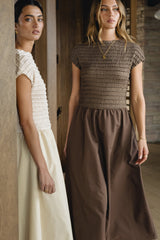 Lorie Mixed Media Maxi Dress In Brown