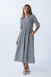 Jonas Gingham Midi Dress in Black - FINAL SALE