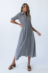 Jonas Gingham Midi Dress In Black - Final Sale