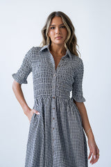 Jonas Gingham Midi Dress In Black - Final Sale