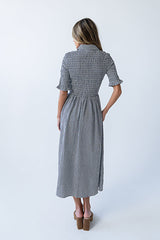 Jonas Gingham Midi Dress In Black - Final Sale