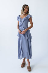 Quinton Ruffle Maxi Dress In Blue