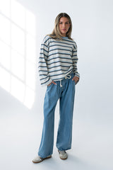 Kiana Striped Top In Grey - Final Sale