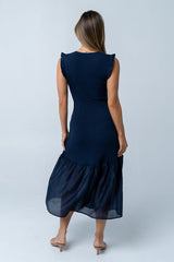 Lara Ribbed Midi Dress In Navy
