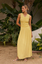 Kandi Ruched Maxi Dress in Yellow - FINAL SALE
