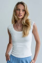 Ace Ribbed Top In White - Final Sale