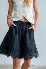 Mazie Lace Trim Shorts In Black