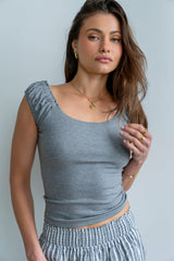 Ace Ribbed Top In Heather Grey - Final Sale