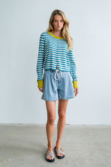 Kailey Striped Cardigan In Teal
