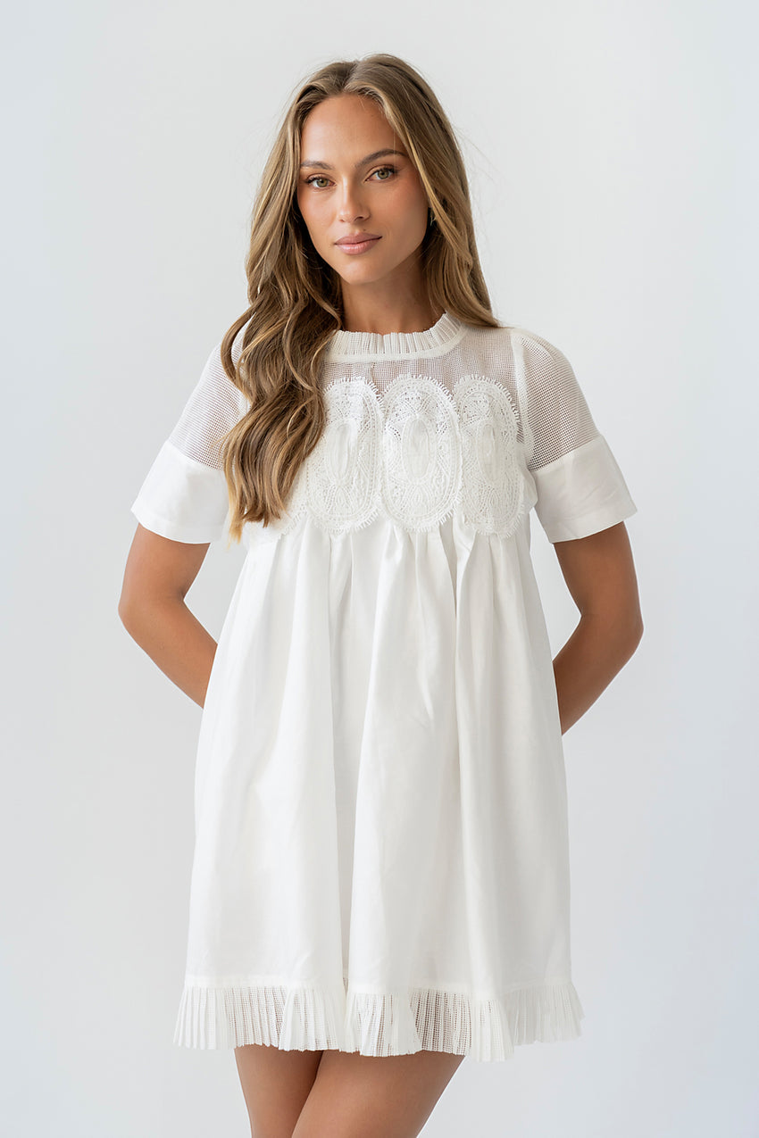 Russel Mesh Mini Dress in Off White