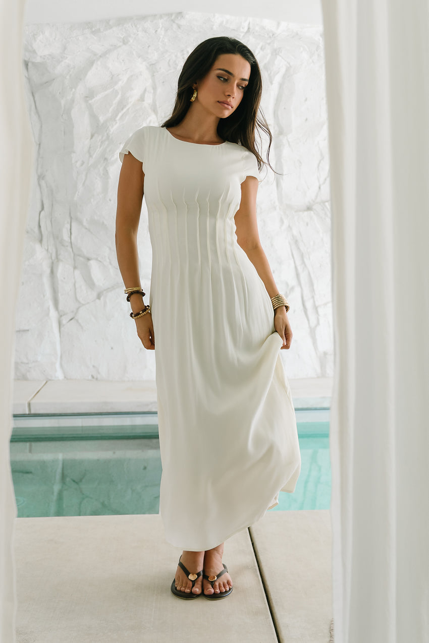 Carolina Pleated Maxi Dress in Ivory - FINAL SALE