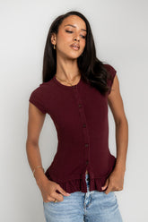 Misha Ruffle Top in Burgundy - FINAL SALE