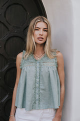Megan Button Up Tank In Teal - Final Sale