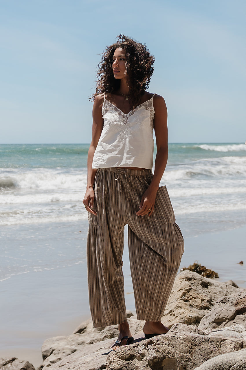 Colleen Striped Baggy Pants in Khaki - FINAL SALE