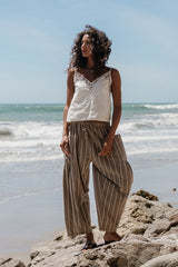 Colleen Striped Baggy Pants in Khaki - FINAL SALE