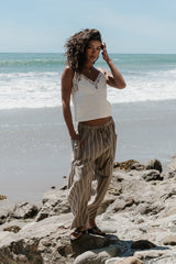 Colleen Striped Baggy Pants In Khaki - Final Sale