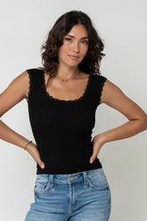 Sawyer Lace Trim Tank Top in Black