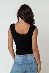 Sawyer Lace Trim Tank Top In Black