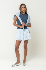 Gentry Contrast Ribbed Tank In Blue - Final Sale