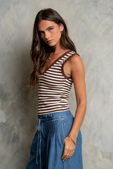 Kylen Striped Tank Top In Brown - Final Sale