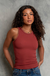 Leia Contrast Tank Top in Brick - FINAL SALE