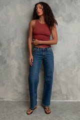 Leia Contrast Tank Top In Brick - Final Sale